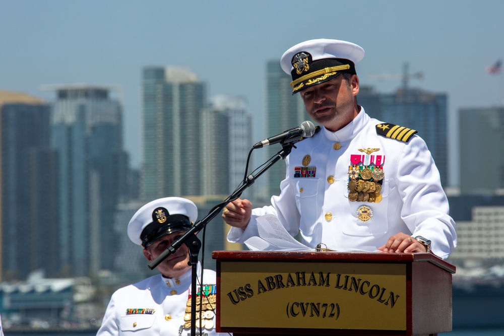 Abraham Lincoln conducts change of command ceremony