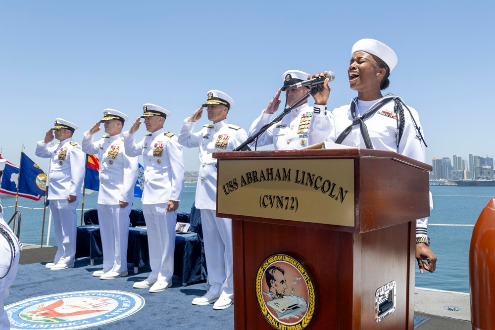 Abraham Lincoln conducts change of command ceremony