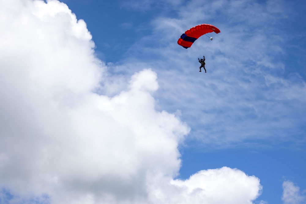 U.S. Army Soldiers Jump from an Osprey during a Recruitment Event in Hawaii
