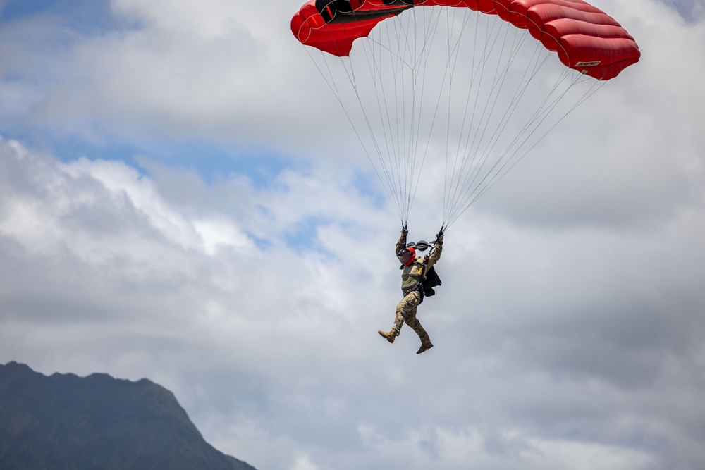 U.S. Army Soldiers Jump from an Osprey during a Recruitment Event in Hawaii
