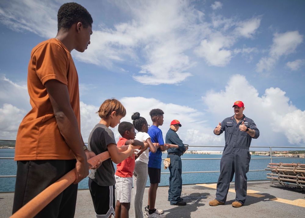 Guam Homeschool Association tours USS Emory S. Land