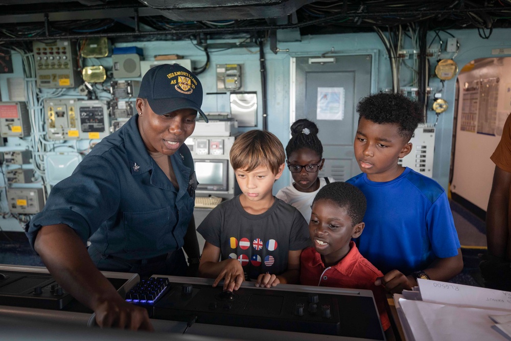 Guam Homeschool Association tours USS Emory S. Land