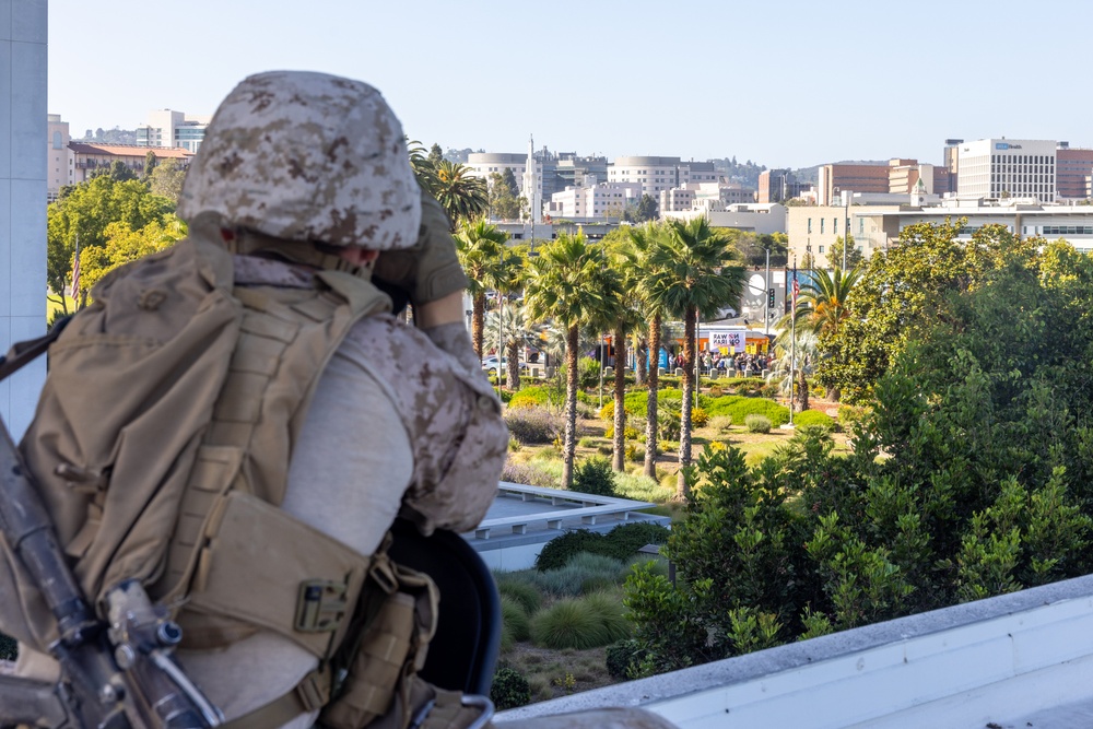 U.S. Marines, Department of Homeland Security police, FBI police guard federal building