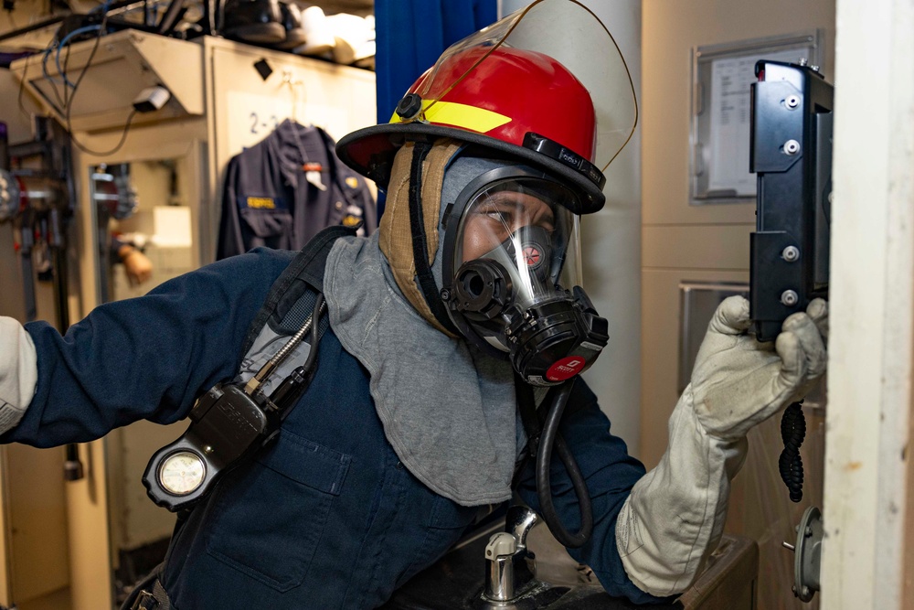 Shoup conducts general quarters drill