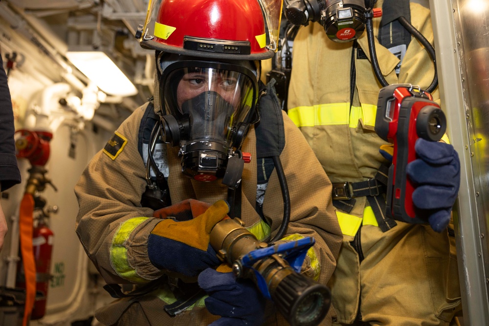 Shoup conducts general quarters drill