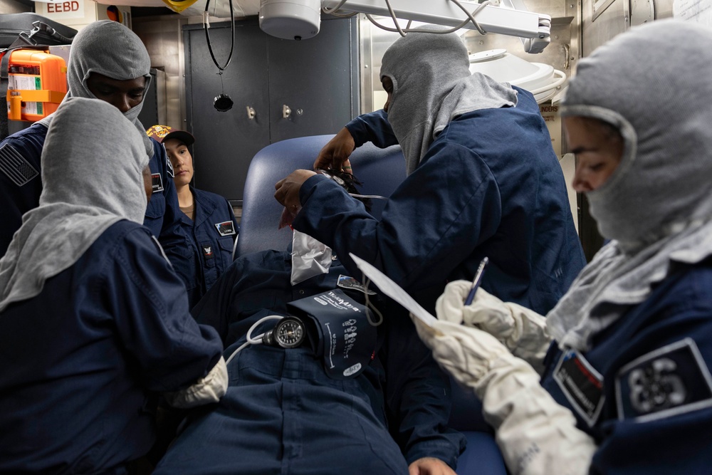 Shoup conducts general quarters drill