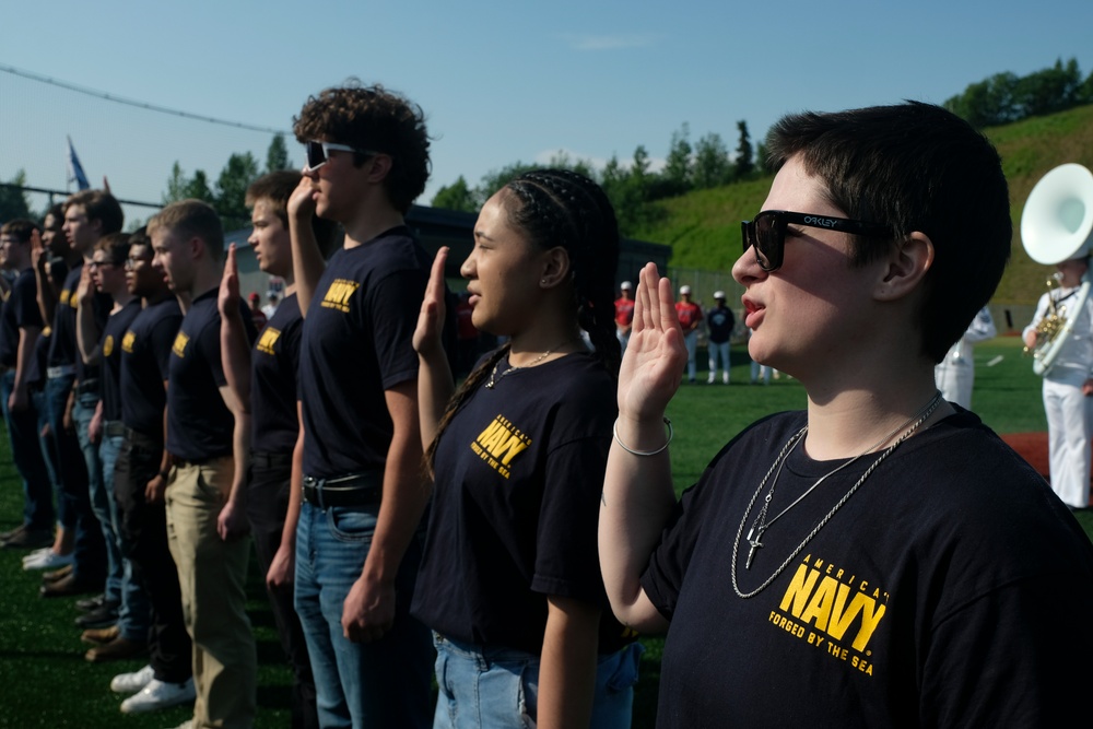 Anchorage Navy Week Enlistment Ceremony at Chinooks Game