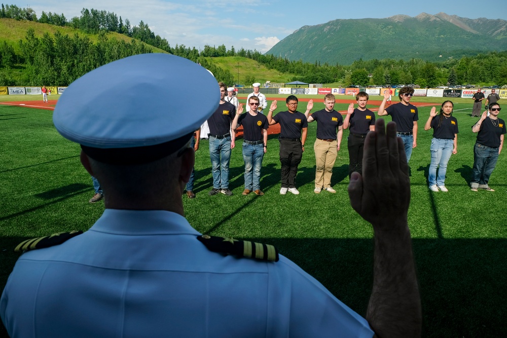 Anchorage Navy Week Enlistment Ceremony at Chinooks Game