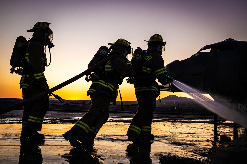 ARFF Conducts a Simulated Aircraft Fire Drill at ITX 3-25