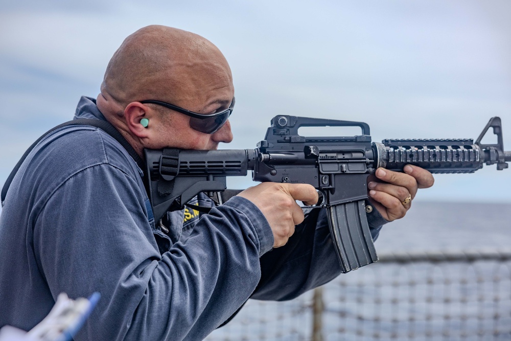 Ralph Johnson Sailors participate in Small Arms Qualification Course