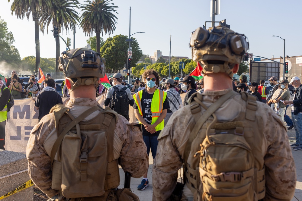 U.S. Marines, Department of Homeland Security police guard federal building