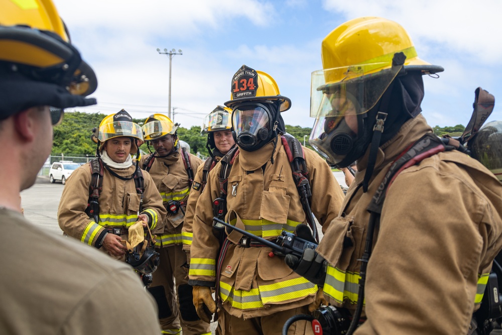 Firefighters from installations across Okinawa conduct joint training