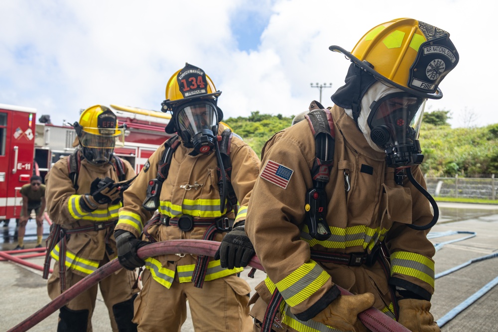 Firefighters from installations across Okinawa conduct joint training