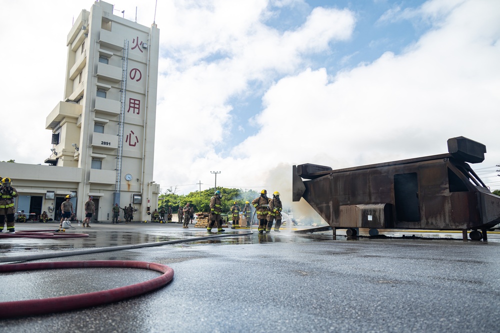 Firefighters from installations across Okinawa conduct joint training