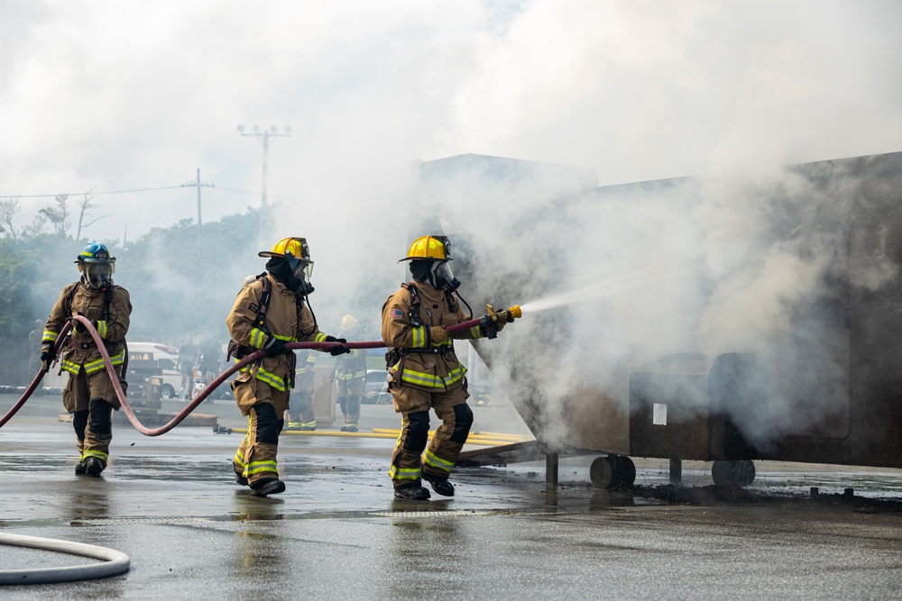 Firefighters from installations across Okinawa conduct joint training