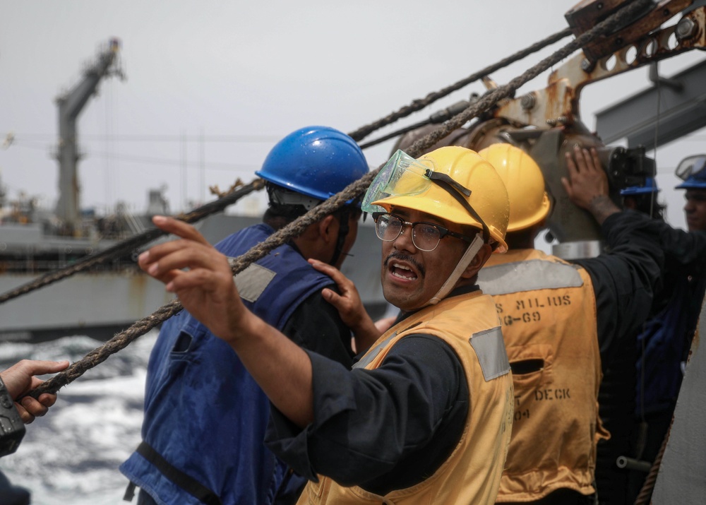 USS Milius conducts operations in the U.S. Central Command area of responsibility as part of the Carl Vinson Carrier Strike Group