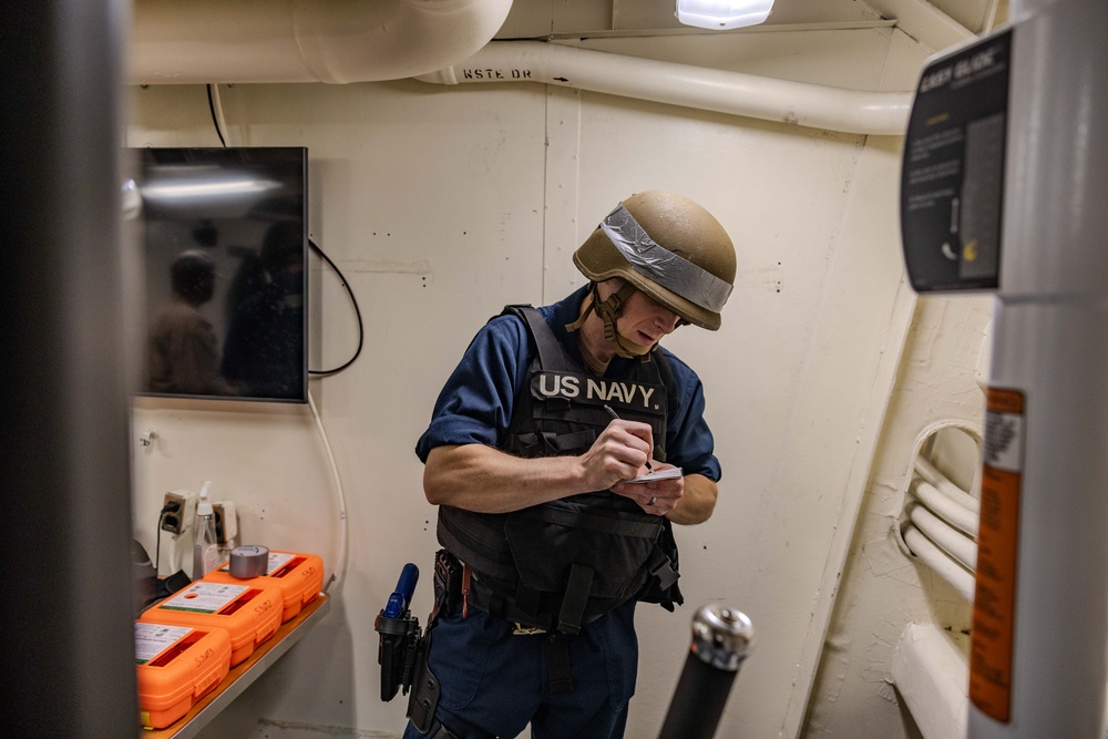 Sailors Respond During an Anti-terrorism Training aboard USS Ralph Johnson