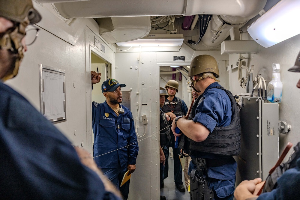 Sailors Respond During an Anti-terrorism Training aboard USS Ralph Johnson
