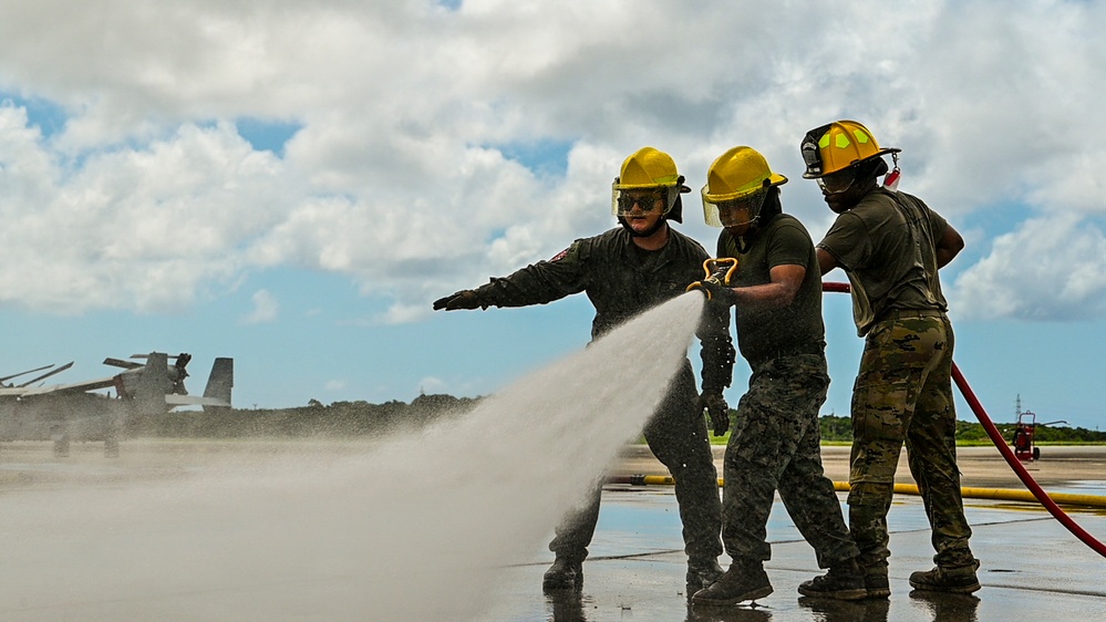 134th ARW Firefighters join Marines in firefight exercise