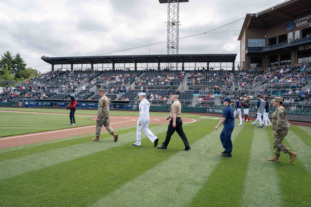 Service Members Throw First Pitch at Cheney Stadium