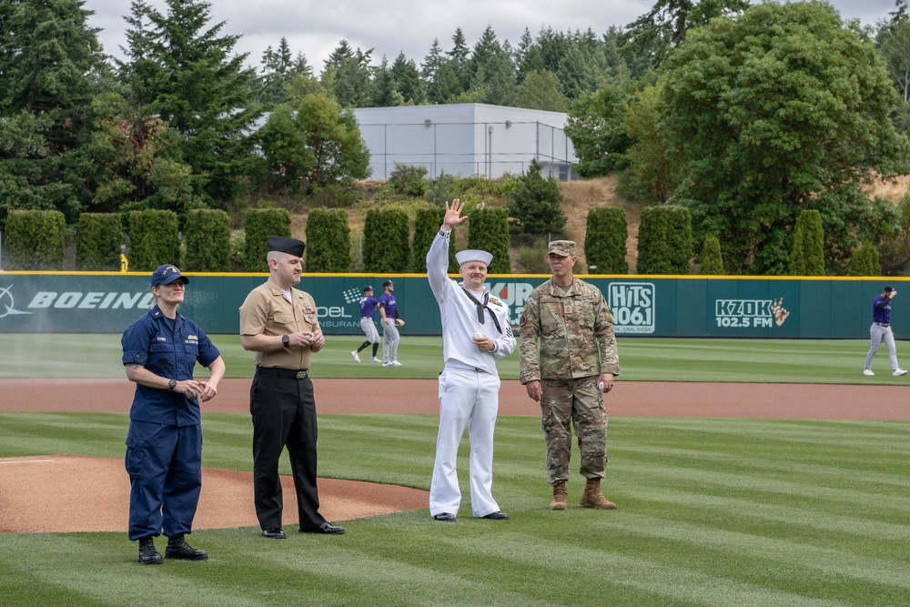 Service Members Throw First Pitch at Cheney Stadium