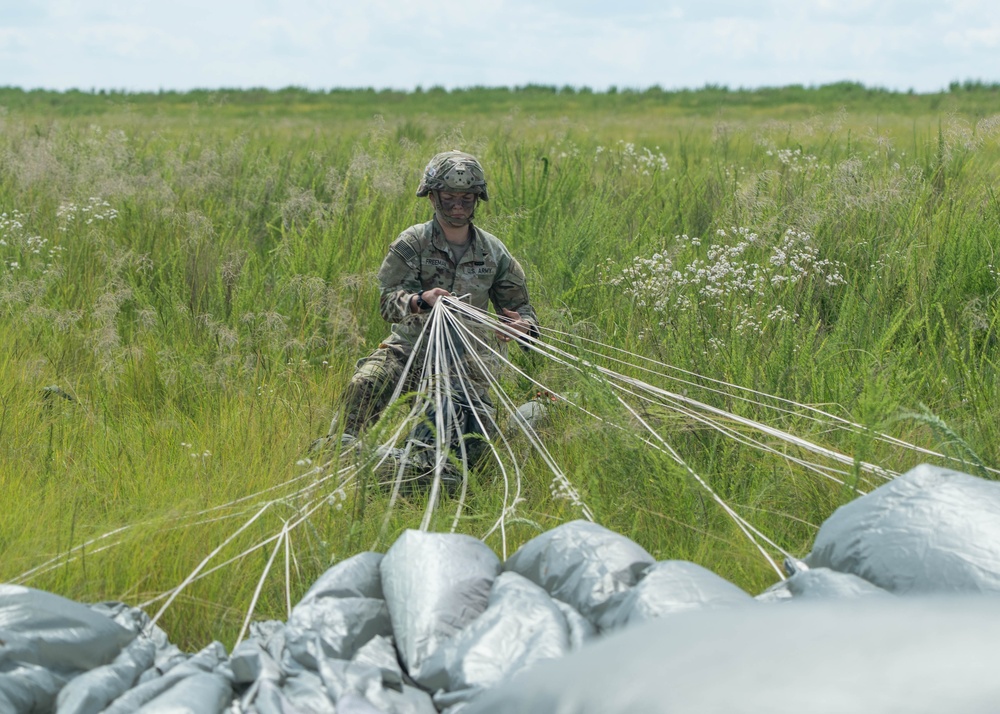 Paratroopers from the 82nd Airborne Division conduct a mass tactical airborne operation