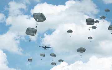 Paratroopers from the 82nd Airborne Division conduct a mass tactical airborne operation