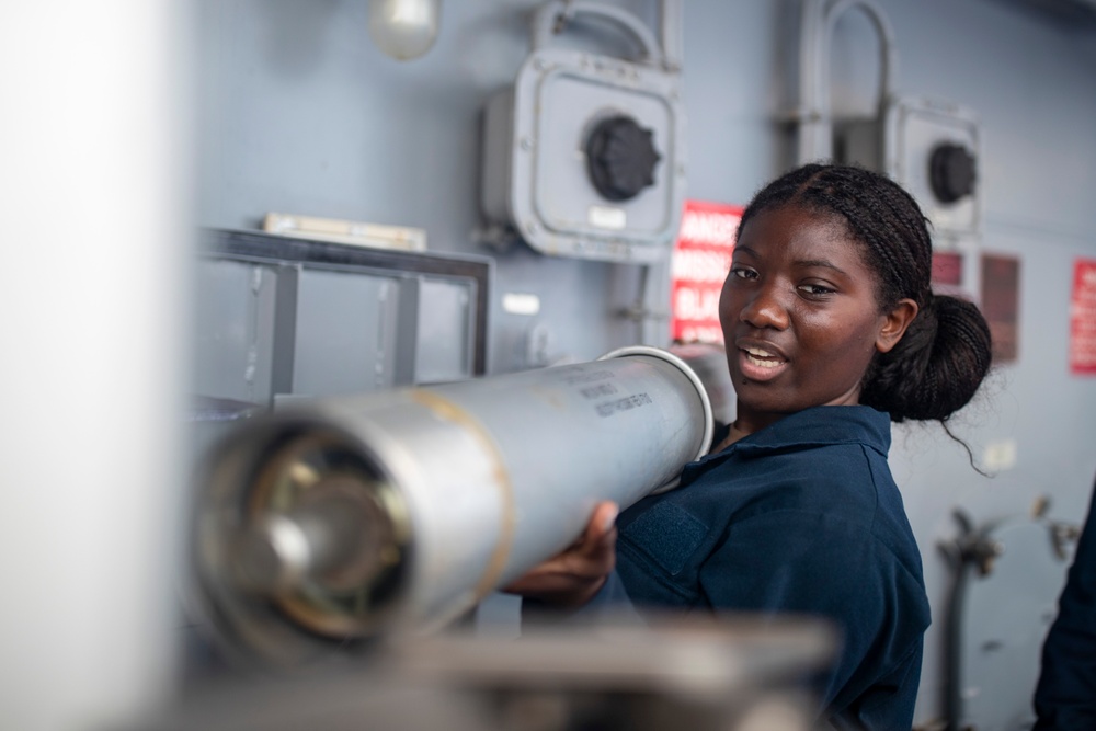 Sailors Reload Chaff Launchers Aboard USS Tripoli