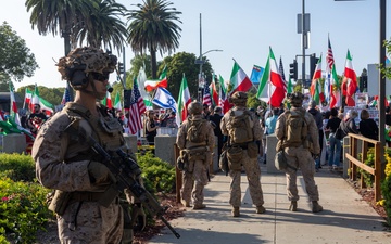 U.S. Marines stand guard around federal building