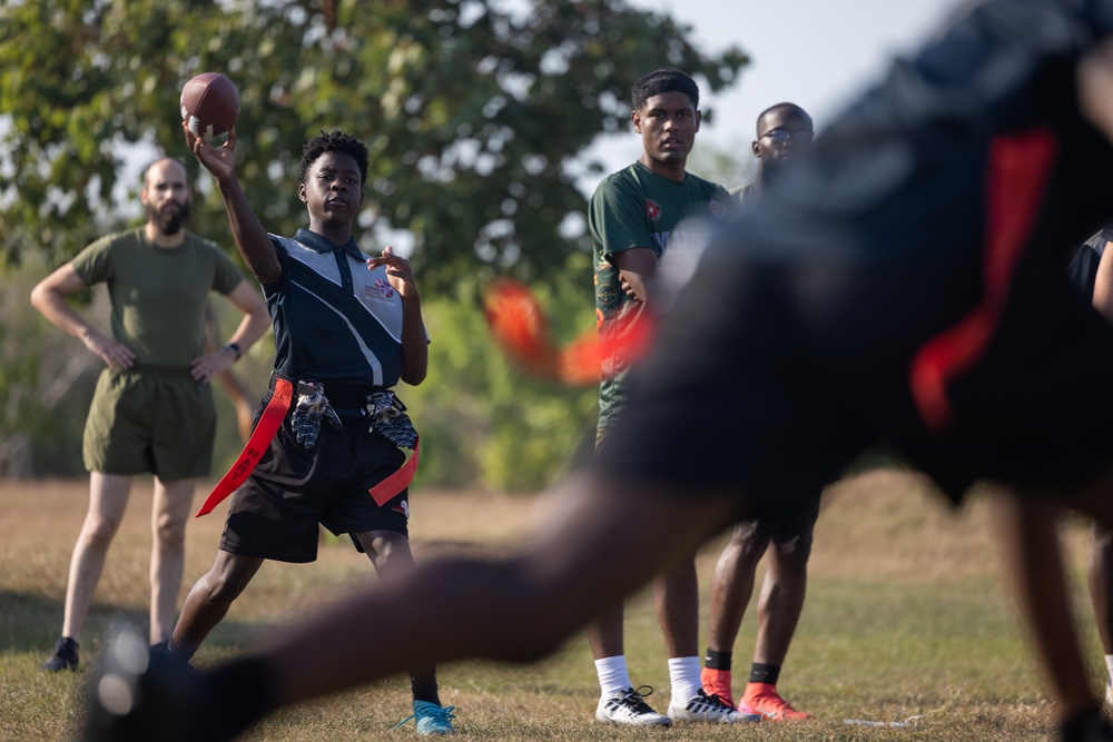 MRF-D 25.3: Marines and Sailors coach a flag football team from Darwin Middle School