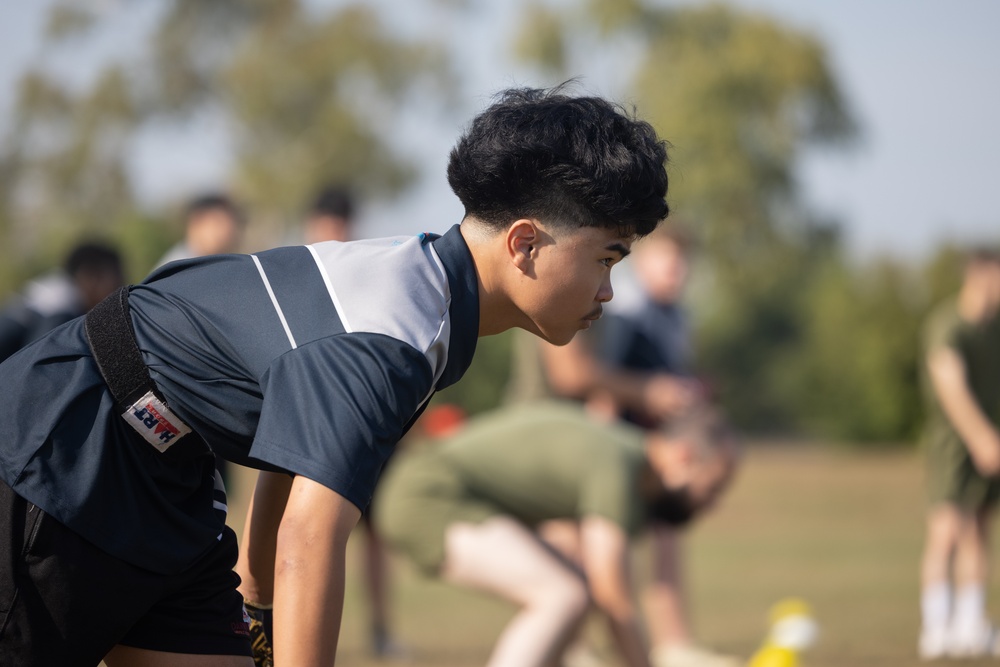 MRF-D 25.3: Marines and Sailors coach a flag football team from Darwin Middle School