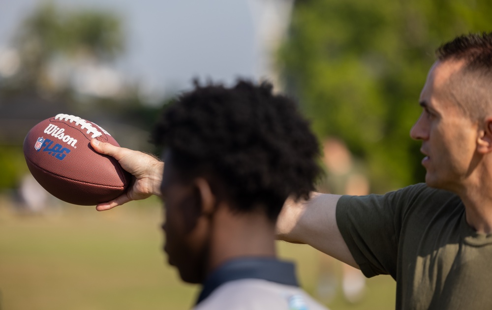 MRF-D 25.3: Marines and Sailors coach a flag football team from Darwin Middle School
