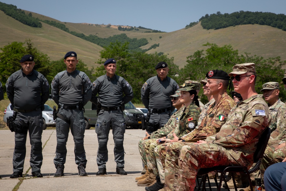 KFOR and Kosovo Police celebrate the completion of engineer projects at Camp Vrelo