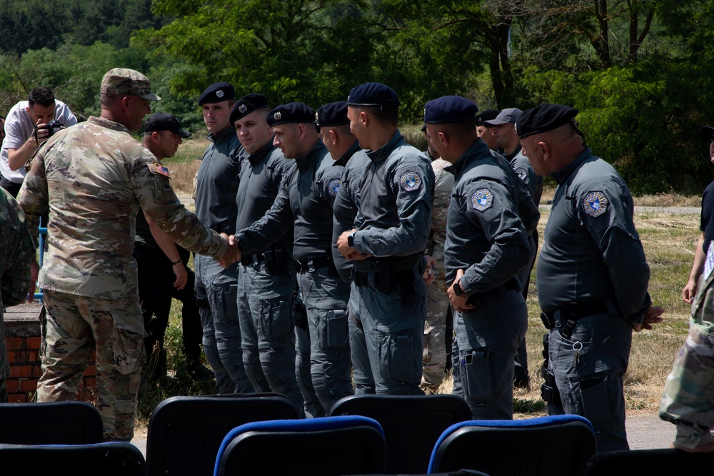 KFOR and Kosovo Police celebrate the completion of engineer projects at Camp Vrelo