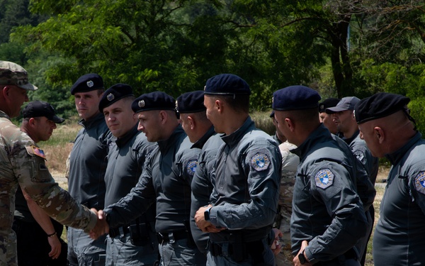 KFOR and Kosovo Police celebrate the completion of engineer projects at Camp Vrelo