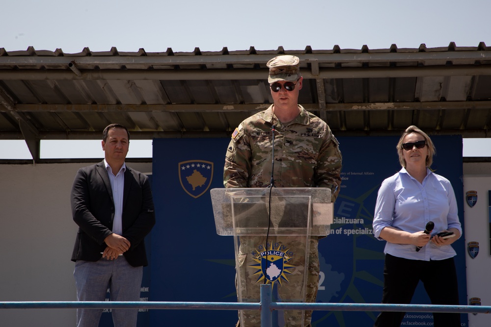 KFOR and Kosovo Police celebrate the completion of engineer projects at Camp Vrelo