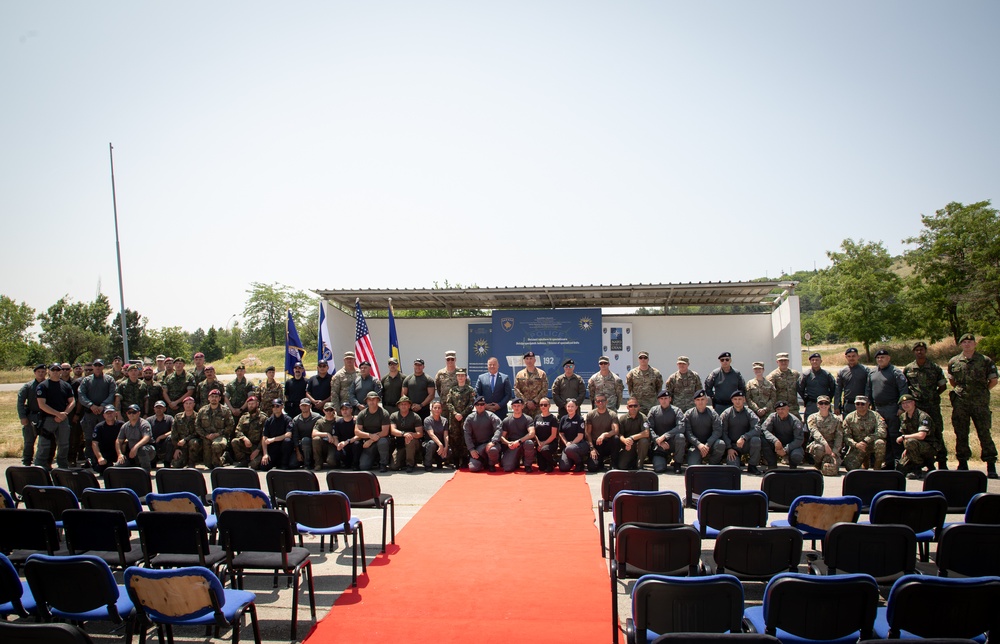 KFOR and Kosovo Police celebrate the completion of engineer projects at Camp Vrelo