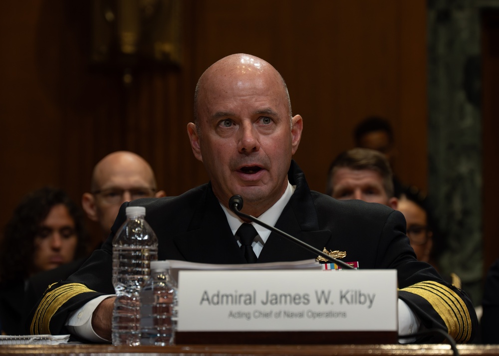 Acting Chief of Naval Operations Admiral Jim Kilby provides testimony at a Senate Appropriations Subcommittee on Defense hearing on the posture of the Department of the Navy in review of the Defense Authorization Request for Fiscal Year 20226.