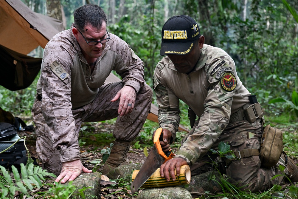 U.S. Marines and SENAN learn jungle survival from Panamanian Commandos