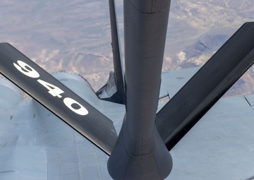 KC-135 Stratotanker refuels F-15E Strike Eagle