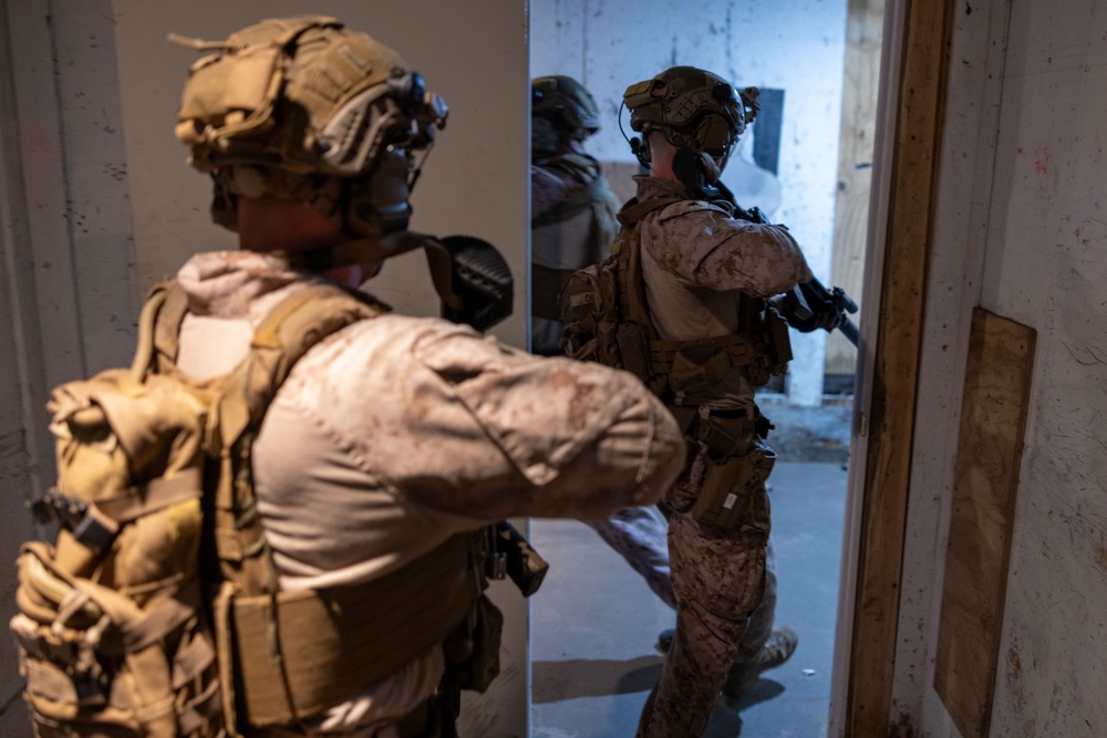 French Service Member attends the Marine Corps Security Forces Regiment Close Quarters Battle Course