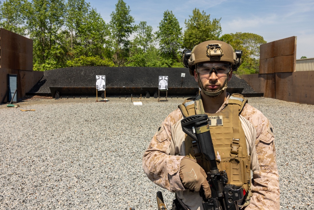 French Service Member attends the Marine Corps Security Forces Regiment Close Quarters Battle Course
