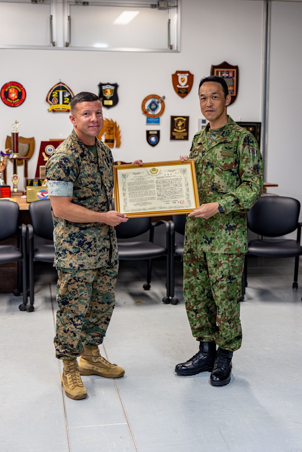 U.S. Marine Corps Sgt. Maj. Rivera Receives Letter of Appreciation from Japan Ground Self-Defense Force Service Members