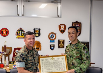 U.S. Marine Corps Sgt. Maj. Rivera Receives Letter of Appreciation from Japan Ground Self-Defense Force Service Members