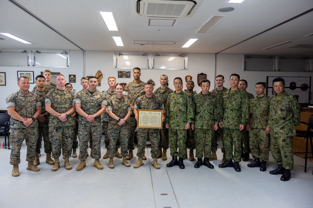 U.S. Marine Corps Sgt. Maj. Rivera Receives Letter of Appreciation from Japan Ground Self-Defense Force Service Members