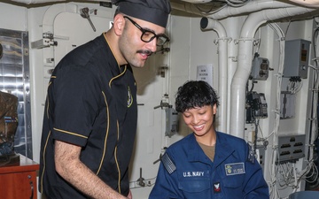 Sailors aboard the USS John Finn hold a birthday celebration in Sagami Wan