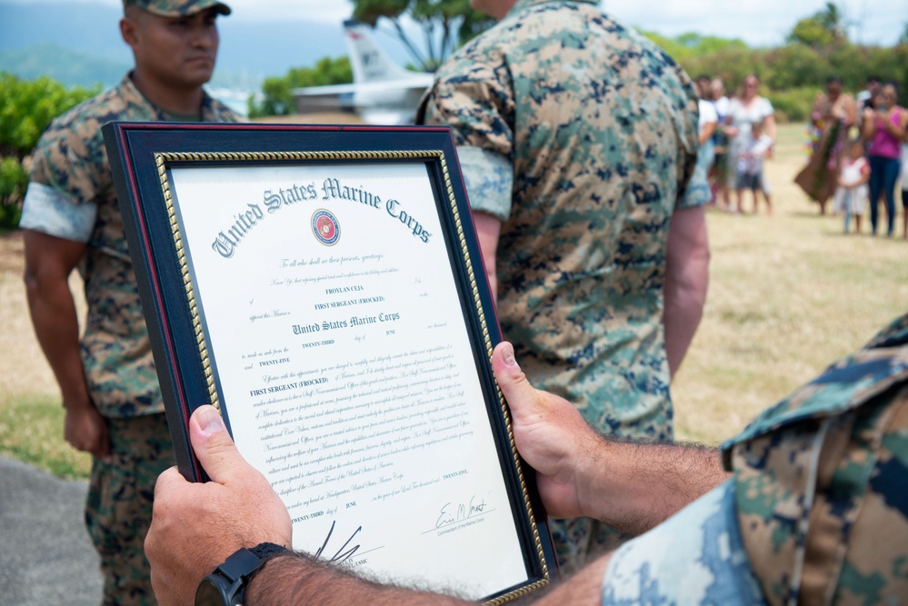Gunnery Sergeant Froylan Ceja Frocked to First Sergeant