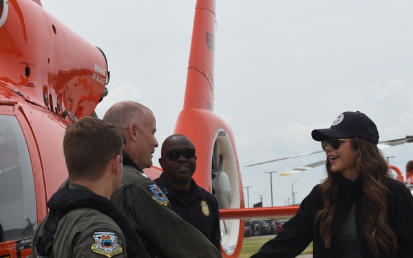 DHS Secretary Kristi Noem meets Coast Guard Air Station Detroit personnel for area flight in Detroit