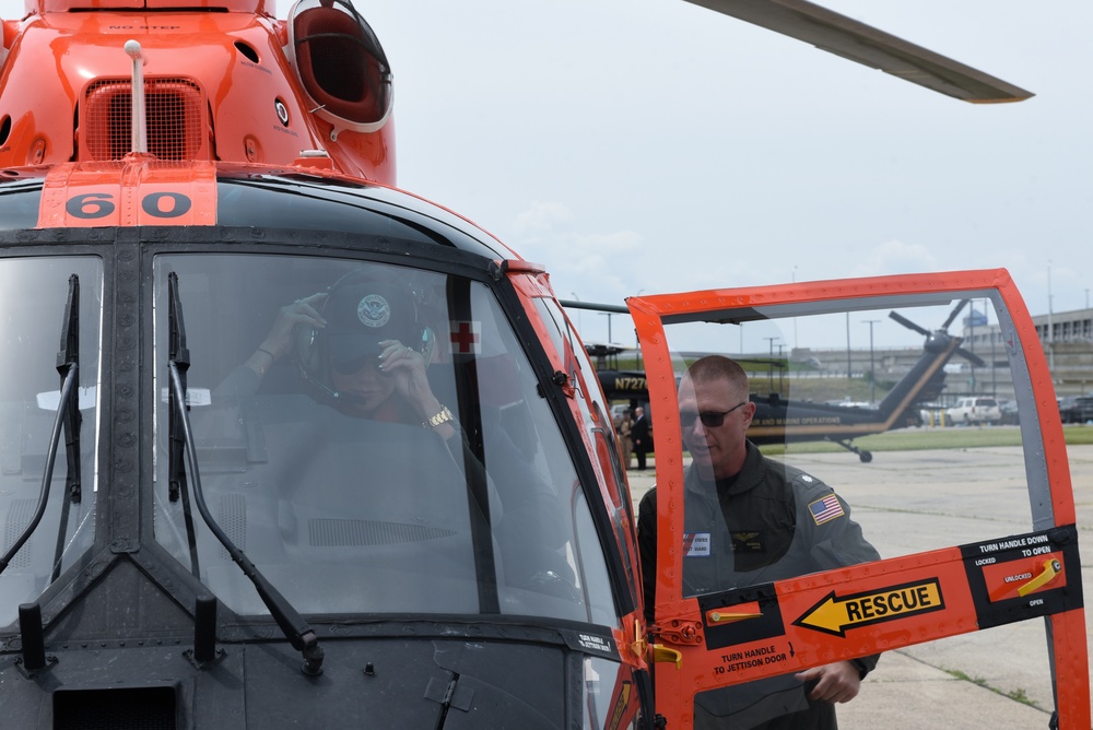 DHS Secretary Kristi Noem meets Coast Guard Air Station Detroit personnel for area flight in Detroit