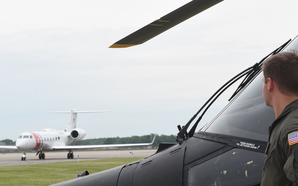 DHS Secretary Kristi Noem meets Coast Guard Air Station Detroit personnel for area flight in Detroit